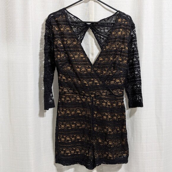 Luxe Backless Lace Romper Size M Black‎  V Neck - Picture 1 of 8